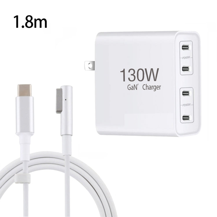 GaN 130W 4-Port USB-C PD65W / PD30W Multi Port Type-C Charger with 1.8m Type-C to MagSafe 1 / L Header Data Cable US Plug
