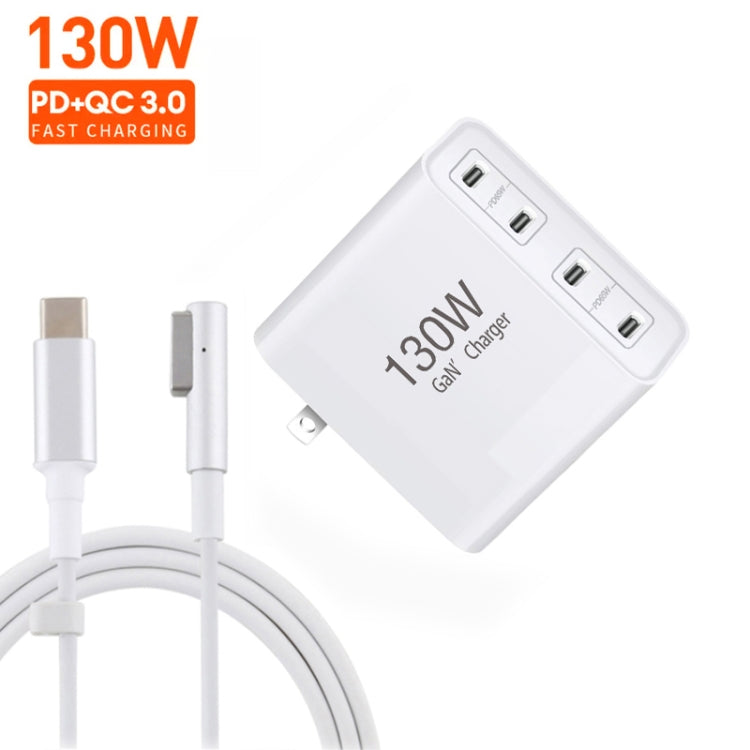 GaN 130W 4-Port USB-C PD65W / PD30W Multi Port Type-C Charger with 1.8m Type-C to MagSafe 1 / L Header Data Cable US Plug