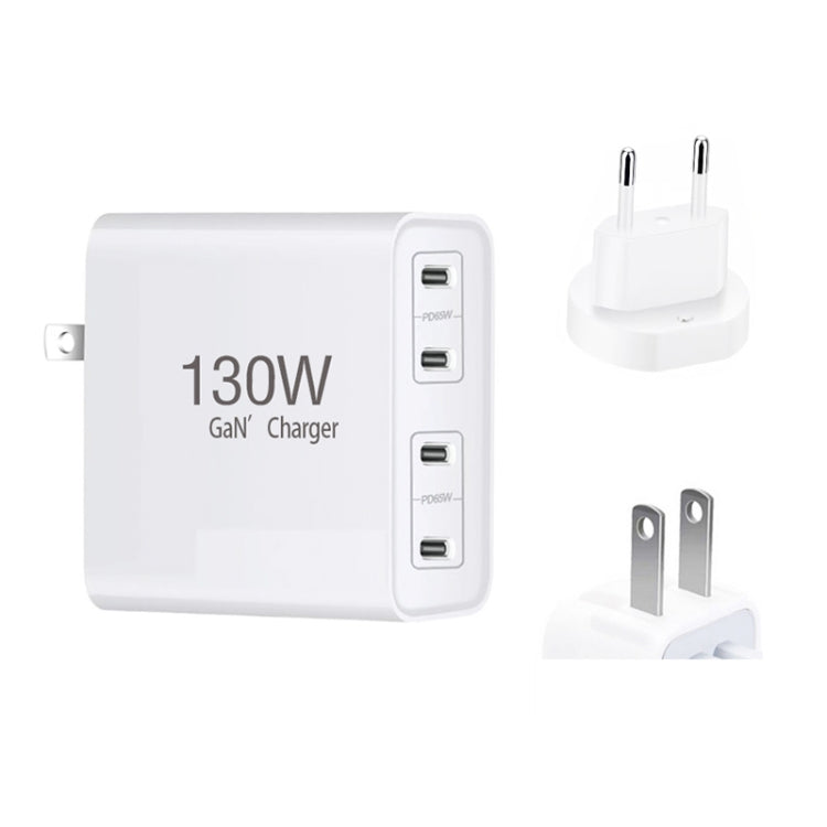 GaN 130W 4-Port USB-C PD65W / PD30W Multi Port Type-C Charger with 1.8m Type-C to MagSafe 2 / T Header Data Cable US / EU Plug