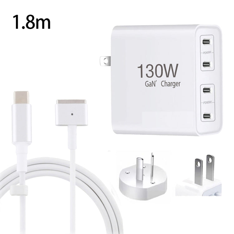 GaN 130W 4-Port USB-C PD65W / PD30W Multi Port Type-C Charger with 1.8m Type-C to MagSafe 2 / T Header Data Cable US / AU Plug