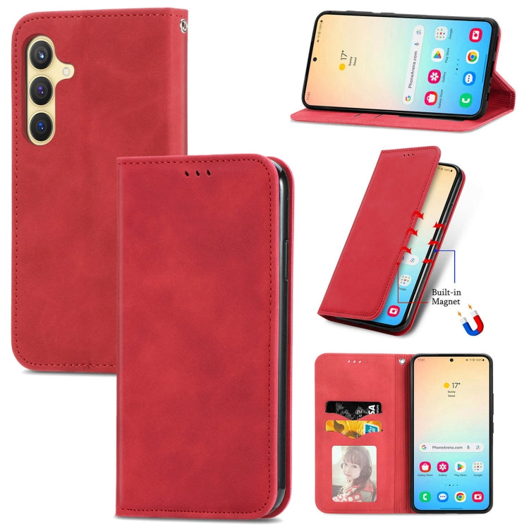 For Samsung Galaxy S25 5G Retro Skin Feel Magnetic Leather Phone Case(Red)