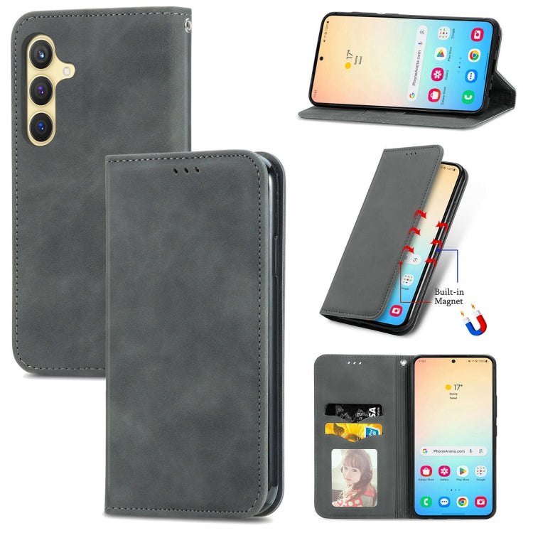 For Samsung Galaxy S25 5G Retro Skin Feel Magnetic Leather Phone Case(Gray)