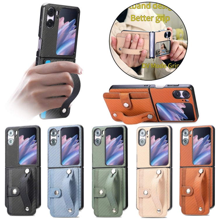 For OPPO Find N2 Flip Wristband Kickstand Card Wallet Back Cover Phone Case(Green)