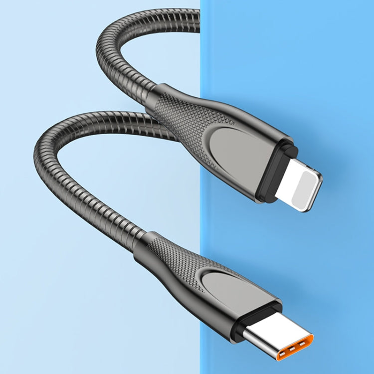 ENKAY ENK-CB128 PD 27W Type-C to 8 Pin Carbon Steel Hose Spring Fast Charging Data Cable, Length:2m(Silver) - free shipping - PMC Jewellery - Order now!