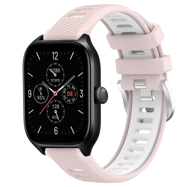 For Amazfit GTR Mini 20mm Cross Texture Two Color Silicone Steel Buckle Watch Band(Pink+White)