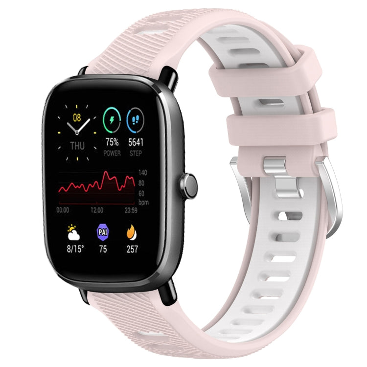 For Amazfit GTS 4 20mm Cross Texture Two Color Silicone Steel Buckle Watch Band(Pink+White)