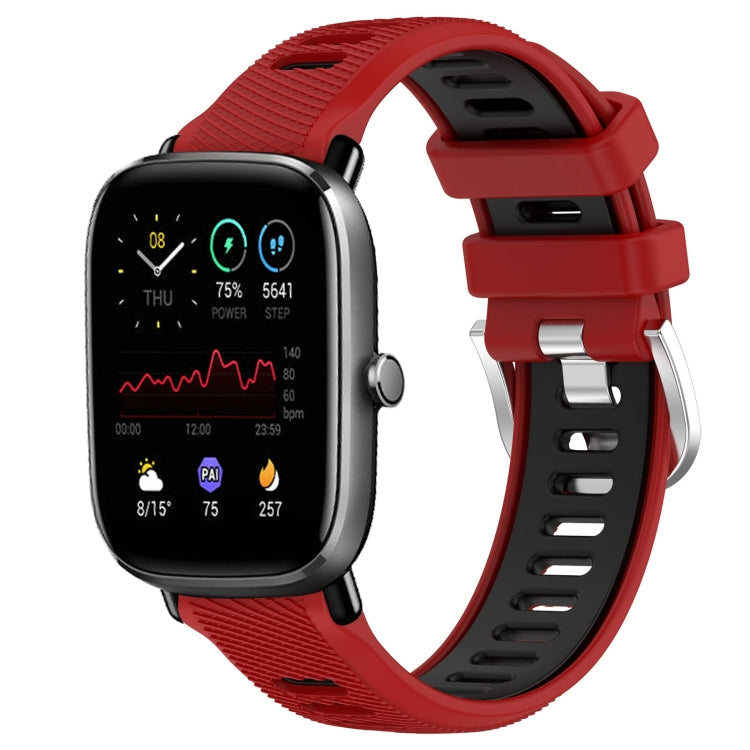 For Amazfit GTS 4 20mm Cross Texture Two Color Silicone Steel Buckle Watch Band(Red+Black)