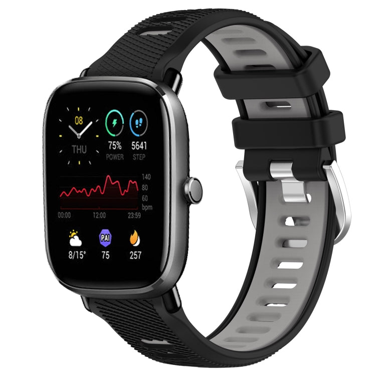 For Amazfit GTS 2E 20mm Cross Texture Two Color Silicone Steel Buckle Watch Band(Black+Grey)