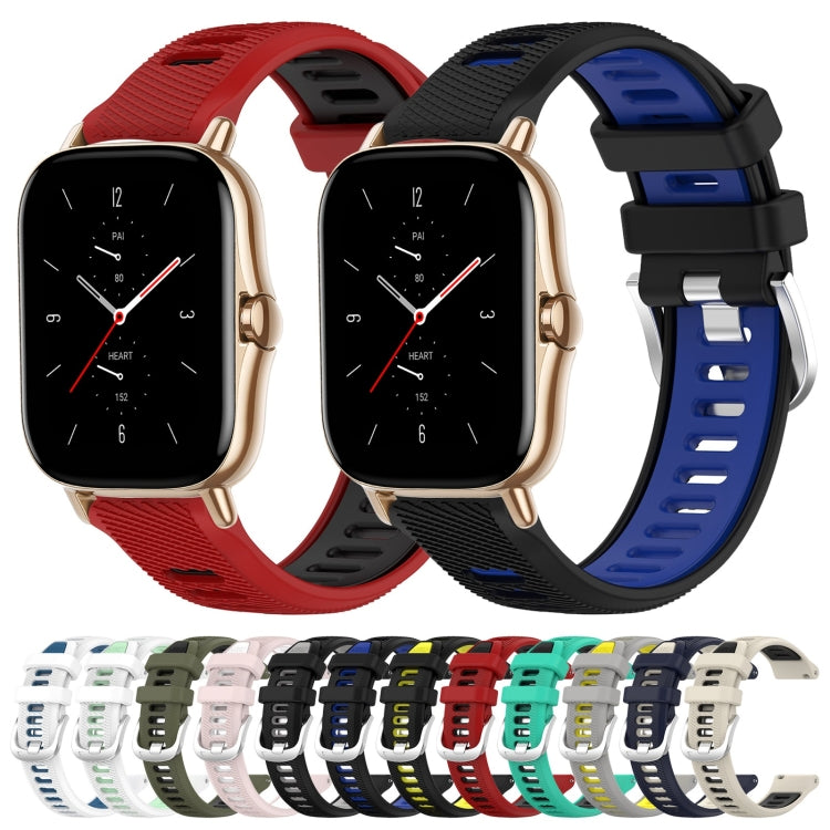 For Amazfit GTS 2 Mini 20mm Cross Texture Two Color Silicone Steel Buckle Watch Band(White+Blue)