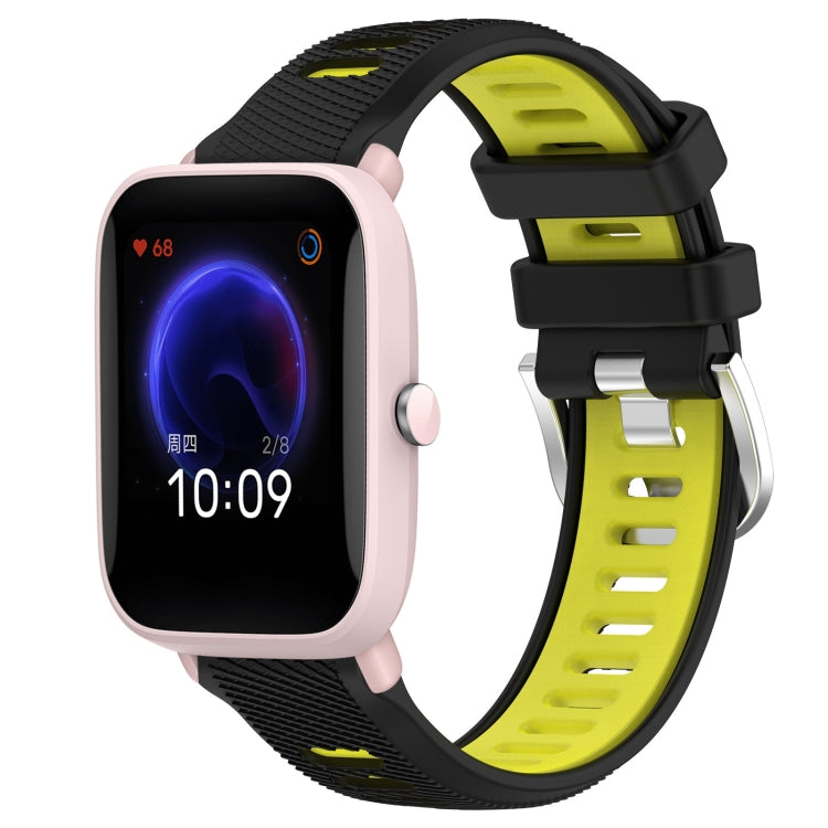 For Amazfit GTR 42MM 20mm Cross Texture Two Color Silicone Steel Buckle Watch Band(Black+Lime Green)