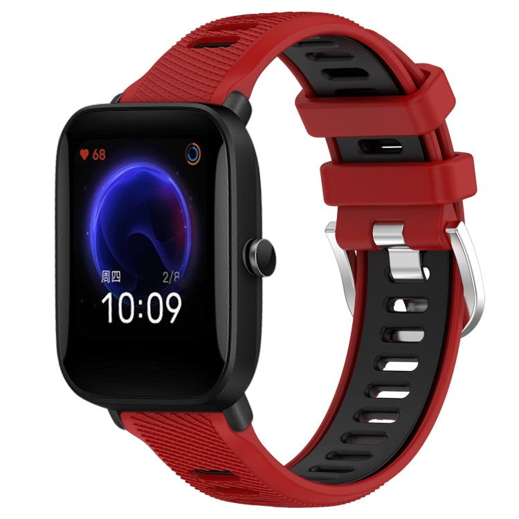 For Amazfit Pop Pro 20mm Cross Texture Two Color Silicone Steel Buckle Watch Band(Red+Black)