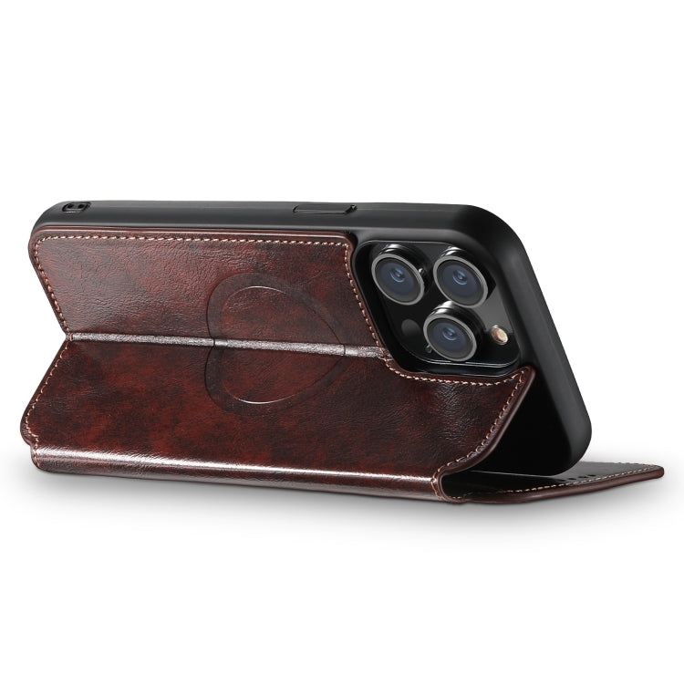 For iPhone 14 Suteni J05 Leather Magnetic Magsafe Phone Case(Brown)