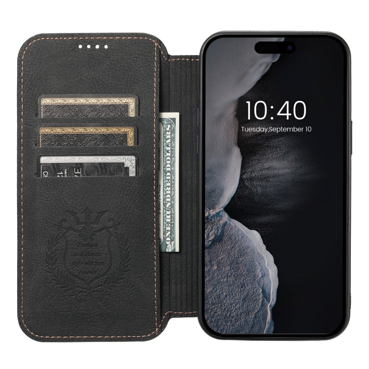 For iPhone 13 Pro Max Suteni J06 Retro Matte Litchi Texture Leather Magnetic Magsafe Phone Case(Black)