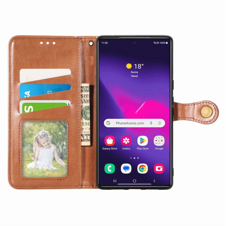 For Samsung Galaxy S25 5G Retro Solid Color Buckle Leather Phone Case(Brown)