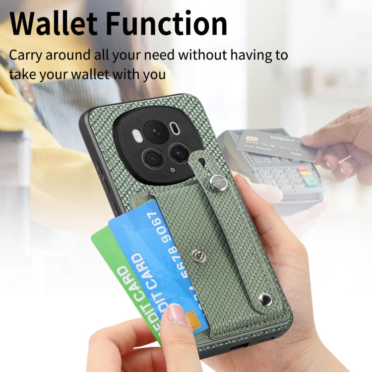 For Honor Magic6 Pro 5G Wristband Kickstand Card Wallet Back Cover Phone Case with Tool Knife(Green)