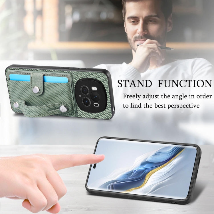 For Honor Magic6 Pro 5G Wristband Kickstand Card Wallet Back Cover Phone Case with Tool Knife(Green)