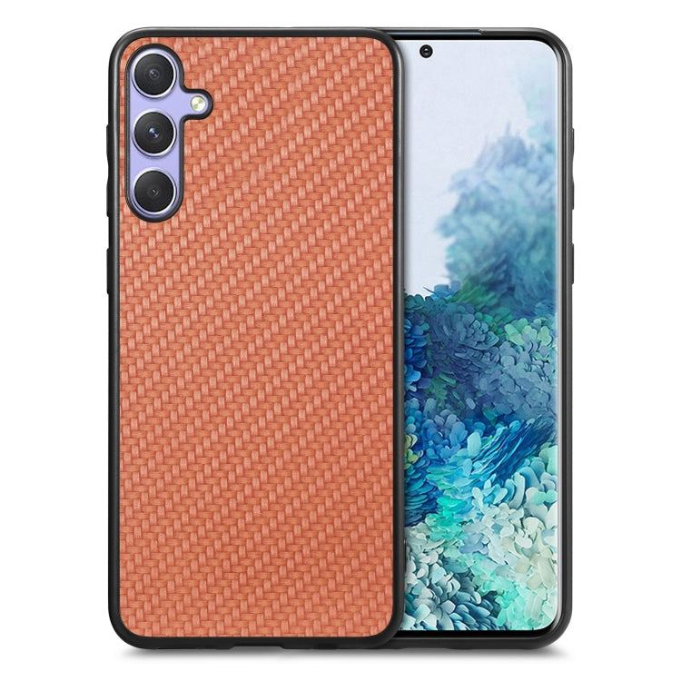 For Samsung Galaxy S25+ 5G Carbon Fiber Texture Leather Back Cover Phone Case(Brown)
