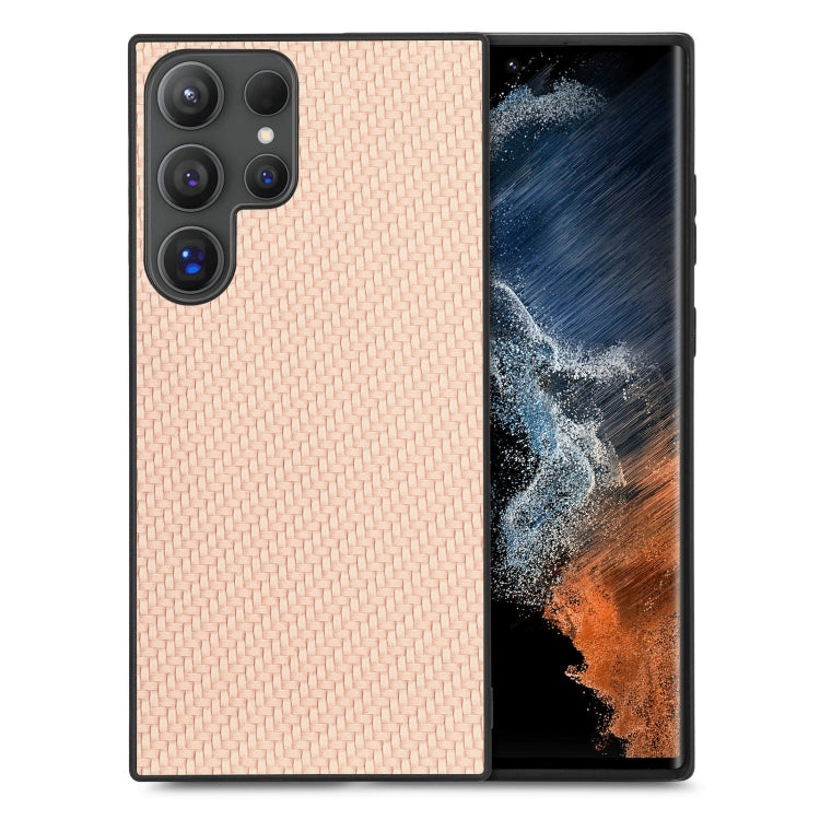 For Samsung Galaxy S25 Ultra 5G Carbon Fiber Texture Leather Back Cover Phone Case(Khaki)