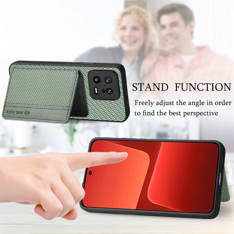 For Xiaomi 14 Pro Carbon Fiber Magnetic Card Bag Phone Case(Brown)