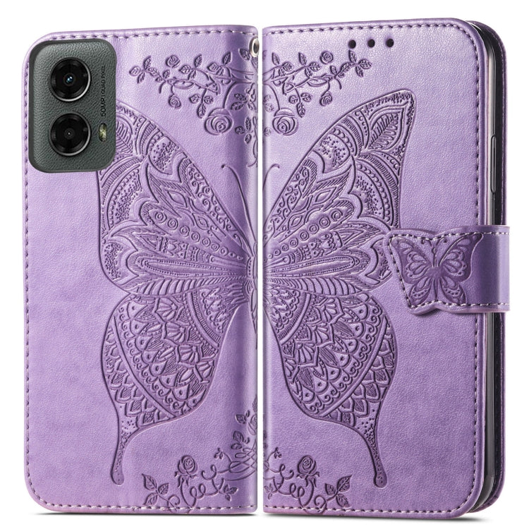 For Motorola Moto G 5G 2024 Butterfly Love Flower Embossed Leather Phone Case(Light Purple)