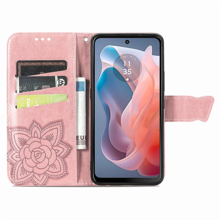 For Motorola Moto G Play 2024 Butterfly Love Flower Embossed Leather Phone Case(Rose Pink)