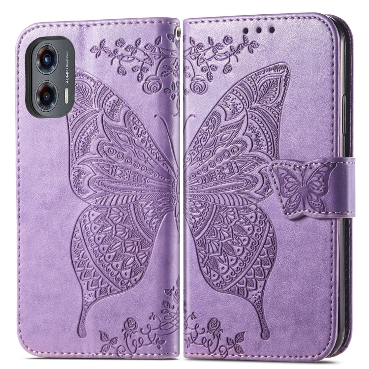 For Motorola Moto G Stylus 5G 2024 Butterfly Love Flower Embossed Leather Phone Case(Light Purple)