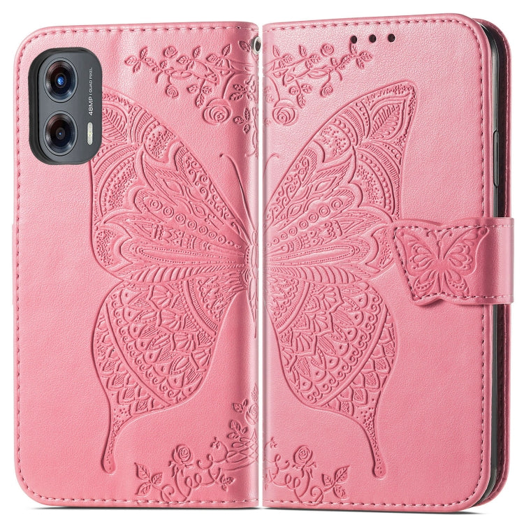 For Motorola Moto G Stylus 5G 2024 Butterfly Love Flower Embossed Leather Phone Case(Pink)