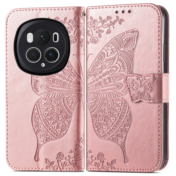 For Honor Magic6 Pro Butterfly Love Flower Embossed Leather Phone Case(Rose Gold)