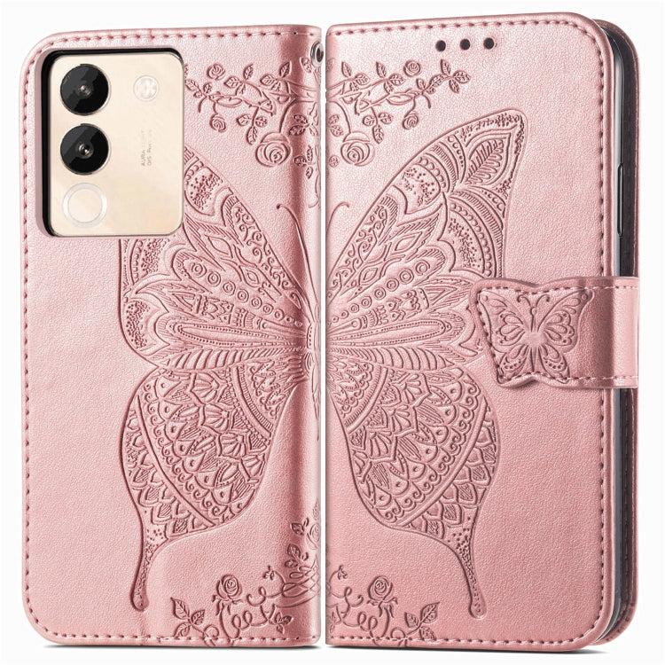 For vivo X100 Pro Butterfly Love Flower Embossed Leather Phone Case(Rose Gold)