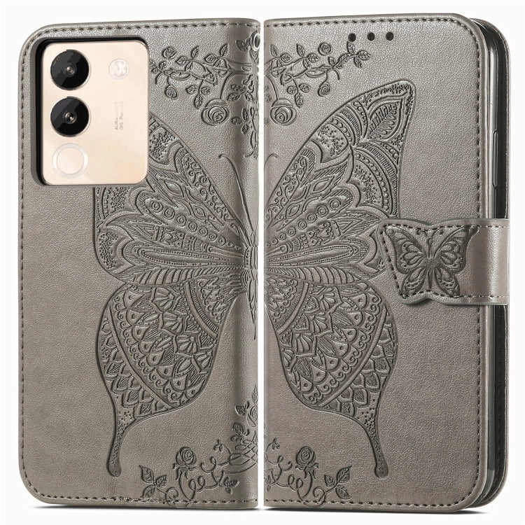 For vivo X100 Pro Butterfly Love Flower Embossed Leather Phone Case(Gray)