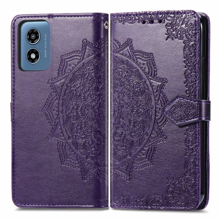 For Motorola Moto G Play 2024 Mandala Flower Embossed Leather Phone Case(Purple)