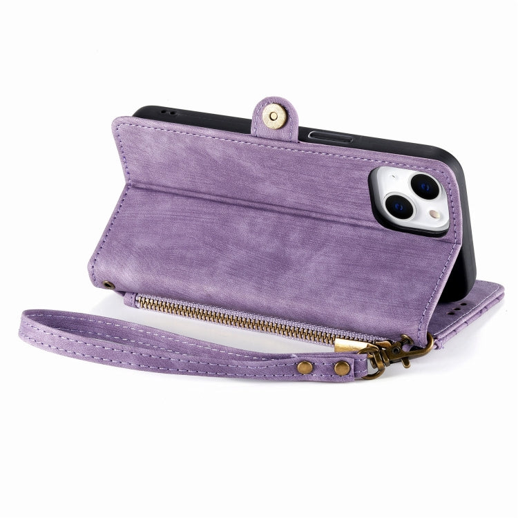 For iPhone 6 / 6s Geometric Zipper Wallet Side Buckle Leather Phone Case(Purple)