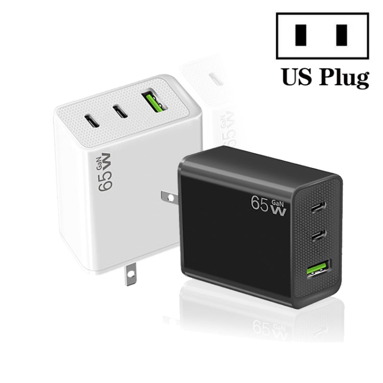 GaN PD65W Type-C x 2 + USB3.0 Laptop Adapter ,US Plug(White)