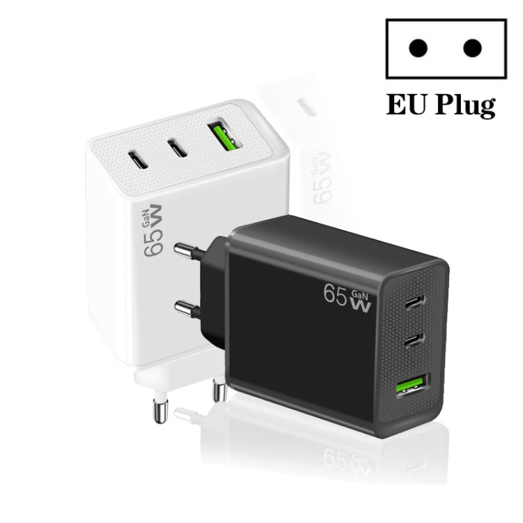 GaN PD65W Type-C x 2 + USB3.0 Laptop Adapter ,EU Plug(Black)