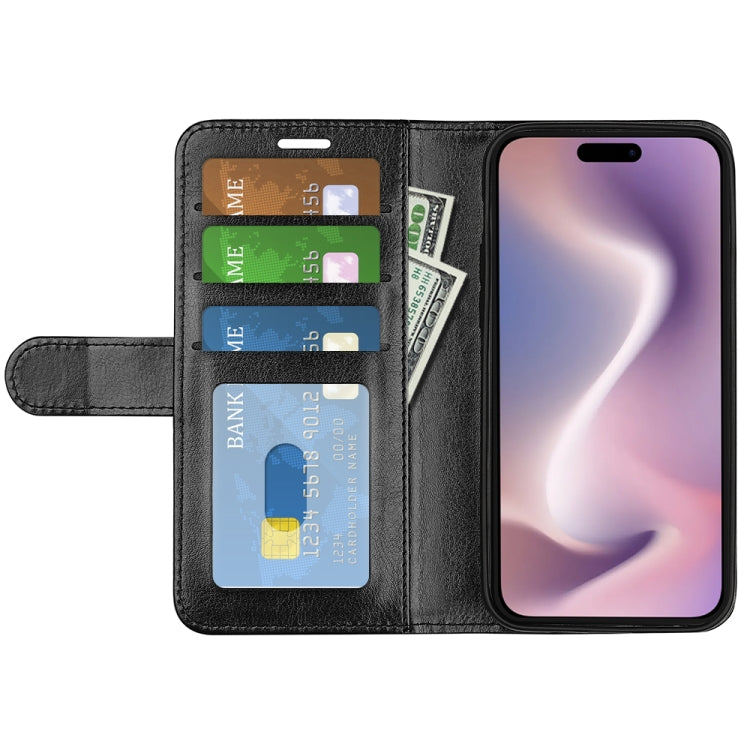 For iPhone 16 Plus R64 Texture Horizontal Flip Leather Phone Case(Black)