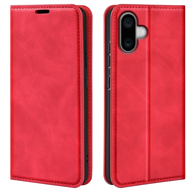 For iPhone 16 Retro-skin Magnetic Suction Leather Phone Case(Red)