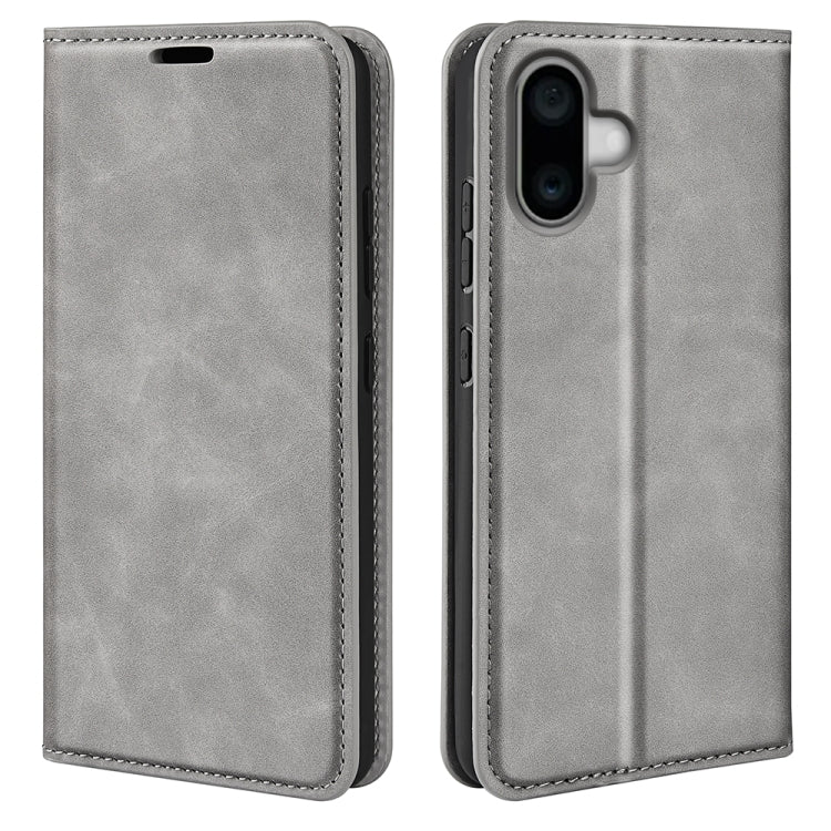 For iPhone 16 Pro Retro-skin Magnetic Suction Leather Phone Case(Grey)