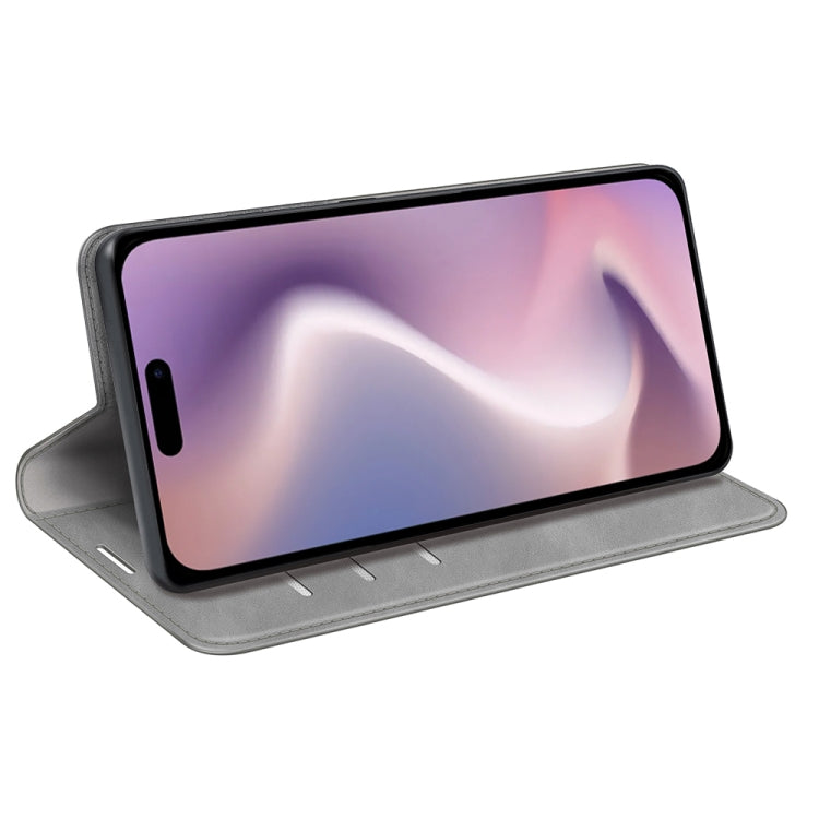 For iPhone 16 Pro Retro-skin Magnetic Suction Leather Phone Case(Grey)