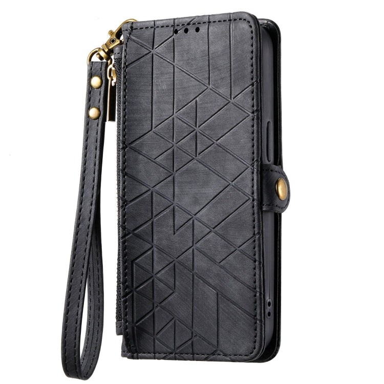 For Samsung Galaxy S23+ 5G Geometric Zipper Wallet Side Buckle Leather Phone Case(Black)
