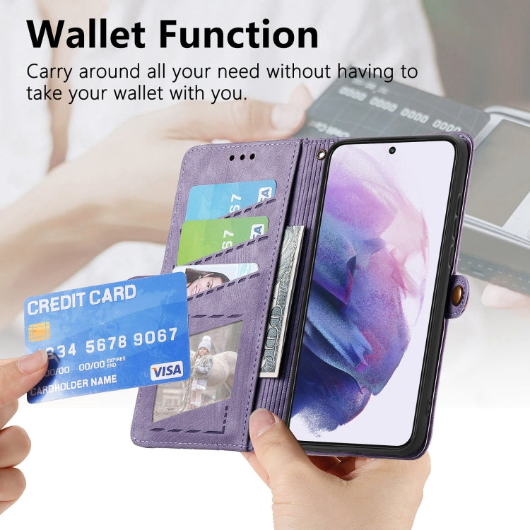 For Samsung Galaxy S23 Ultra 5G Geometric Zipper Wallet Side Buckle Leather Phone Case(Purple)