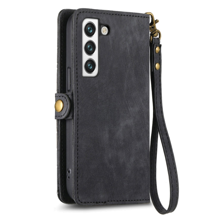 For Samsung Galaxy S23 Ultra 5G Geometric Zipper Wallet Side Buckle Leather Phone Case(Black)