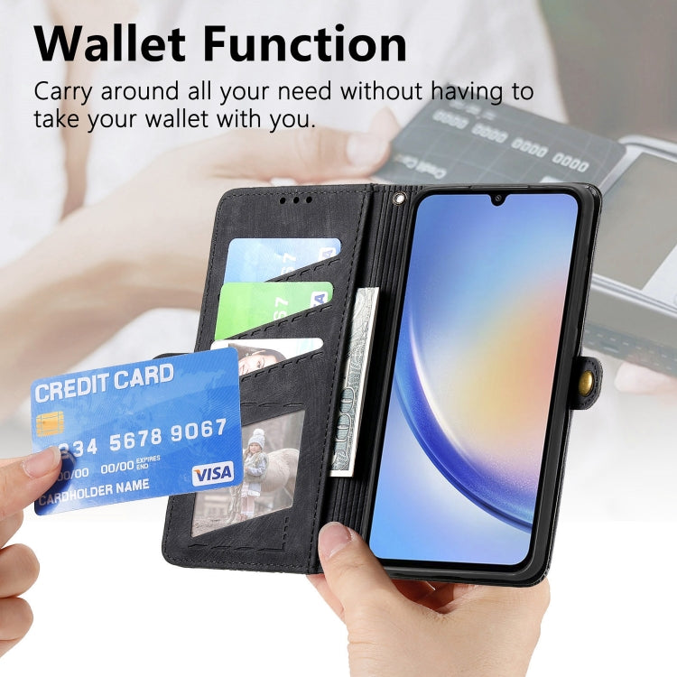 For Samsung Galaxy A51 Geometric Zipper Wallet Side Buckle Leather Phone Case(Black)
