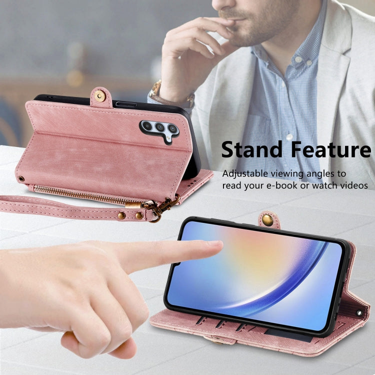 For Samsung Galaxy A32 5G Geometric Zipper Wallet Side Buckle Leather Phone Case(Pink)