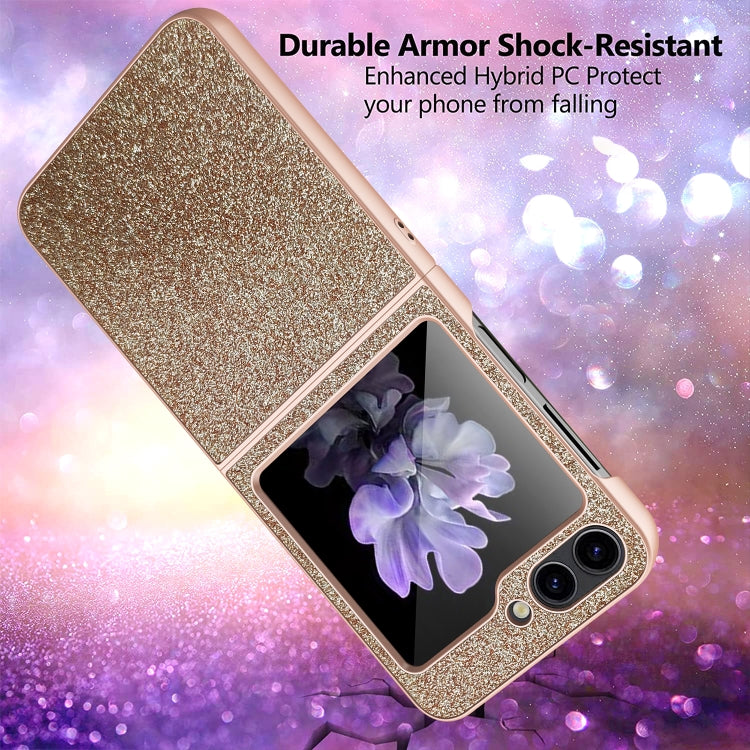 For Samsung Galaxy Z Flip5 5G Glitter Powder Skin PU All-inclusive Phone Case(Purple)