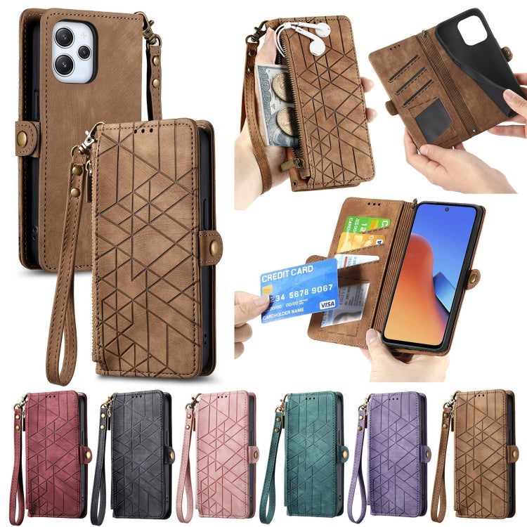 For Xiaomi Redmi 12 Geometric Zipper Wallet Side Buckle Leather Phone Case(Pink) - Xiaomi Cases by PMC TechLife | Online Shopping South Africa | PMC TechLife | Buy Now Pay Later Mobicred