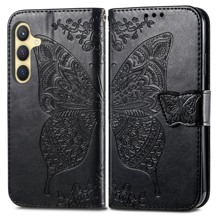 For Samsung Galaxy S25 5G Butterfly Love Flower Embossed Leather Phone Case(Black)