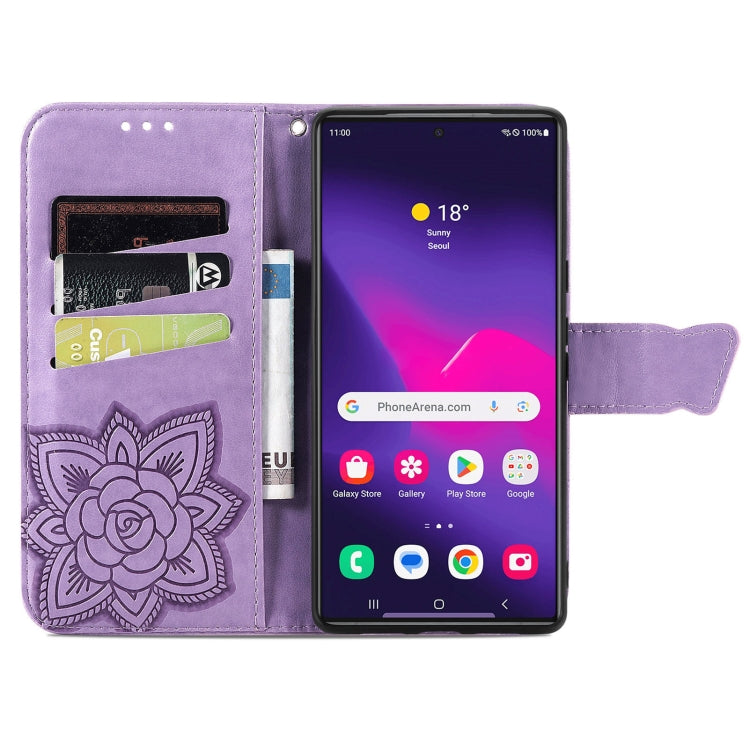 For Samsung Galaxy S25 Ultra 5G Butterfly Love Flower Embossed Leather Phone Case(Light Purple)