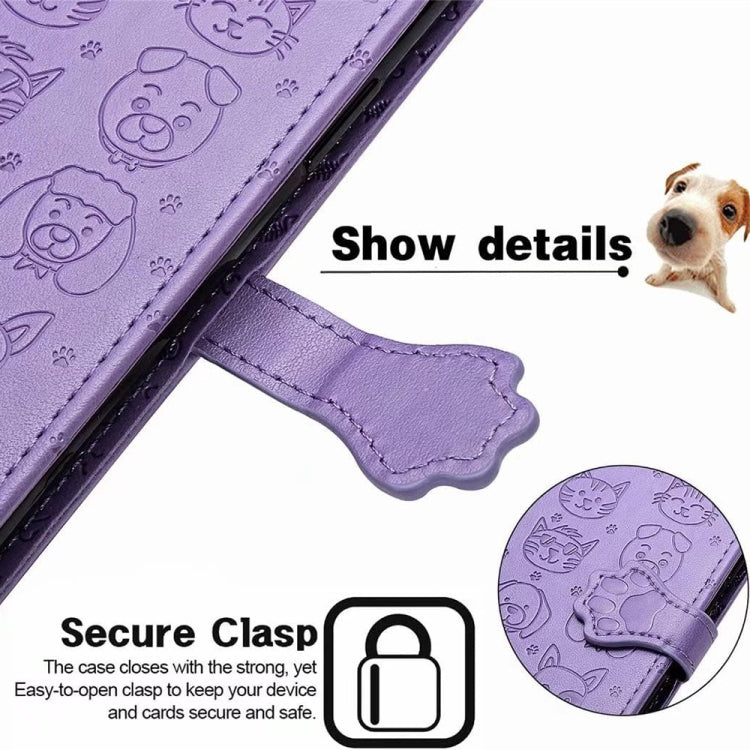 For Samsung Galaxy S25 5G Cat and Dog Embossed Leather Phone Case(Green)