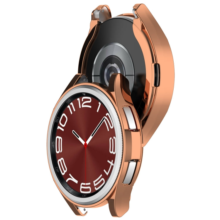 For Samsung Galaxy Watch6 Classic 43mm Electroplated TPU Half Pack Hollow Watch Protective Case(Rose Gold)