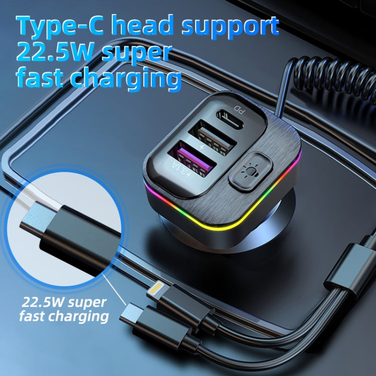 K12 With Type-C / 8-Pin Charging Cable Phone Fast Charging Adapter 2 USB + 1 Type-C PD Car Charger - Car Charger by PMC TechLife | Online Shopping South Africa | PMC TechLife | Buy Now Pay Later Mobicred